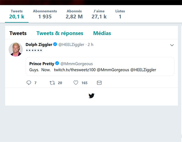 Dolph Ziggler vide son compte Twitter